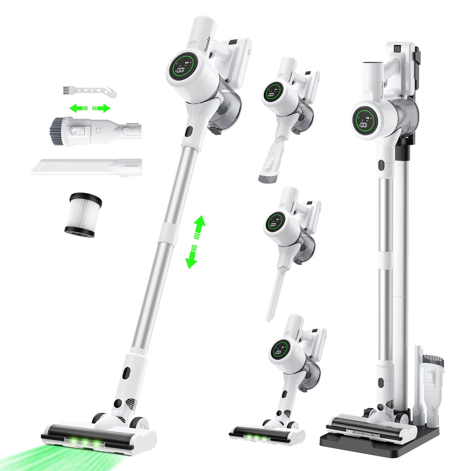 掃除機 コードレス【2026年先行発売！業界初除菌機能搭載・85Kpa真超強力吸引・12層HEPA濾過・史上最軽量・75分連続稼働・置くだけ充電スタンド】 Temaku サイクロン軽量 掃除機 コードレス 強力 伸縮型パイプ/自立式/革新版グリーンLEDライト/ 550Ｗ 絡まないヘッド 着脱式バッテリー 低騒音 フロア/カーペット/ソファー/カーテン/本棚/車/3年保証